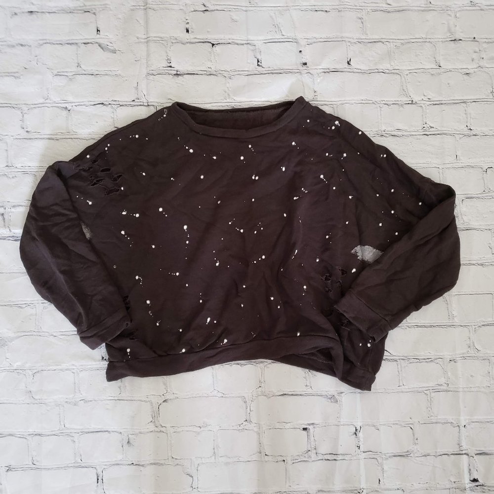 Distressed Cropped Splatter Sweater
